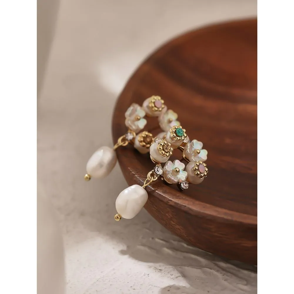 Pearls Dangle Drop Earrings Flower Earrings for Women