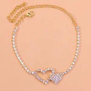 Personality Full Diamond Heart-shaped Anklet