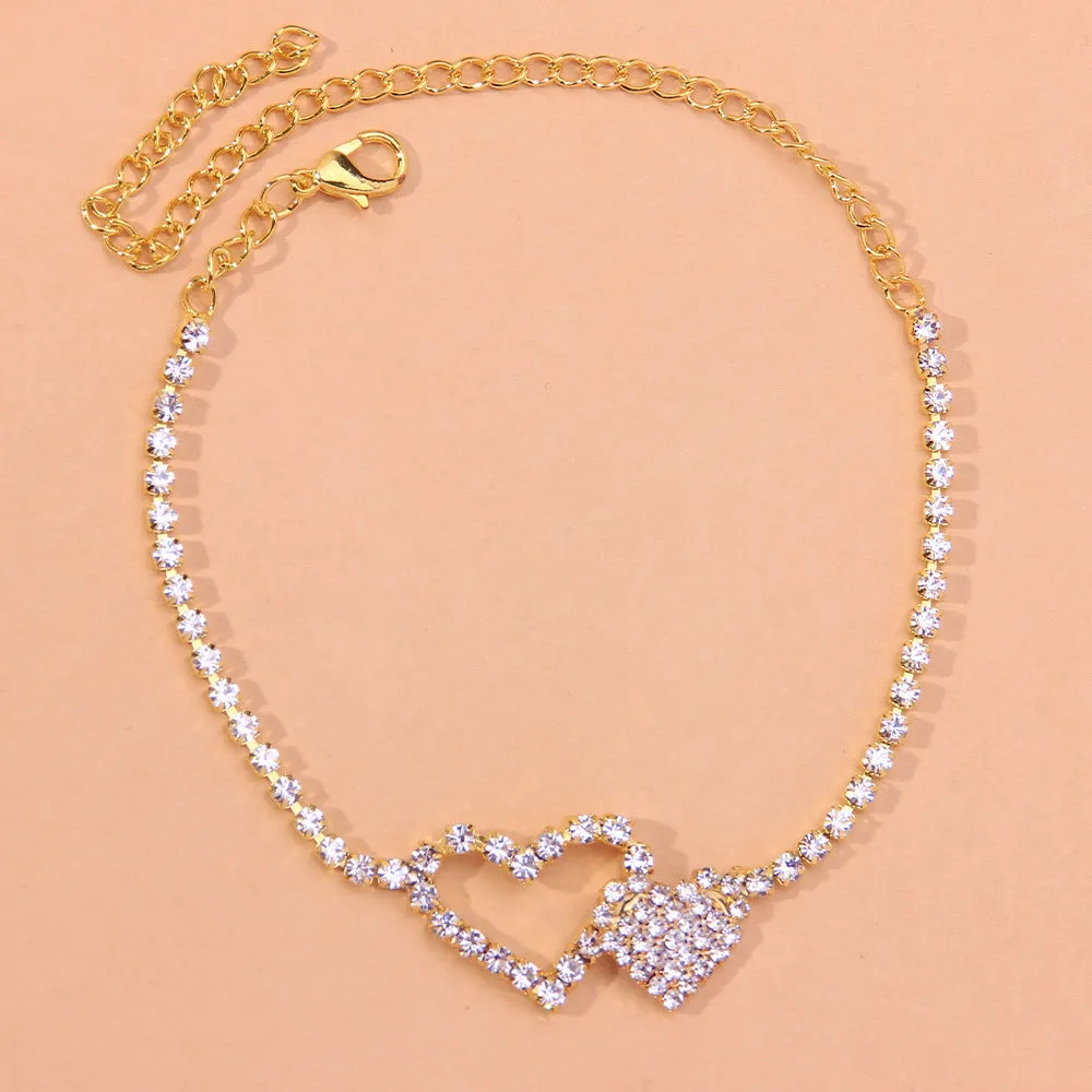 Personality Full Diamond Heart-shaped Anklet