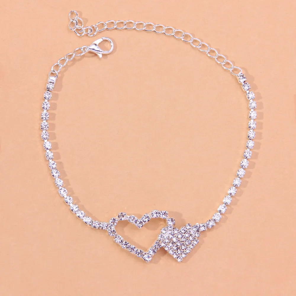 Personality Full Diamond Heart-shaped Anklet