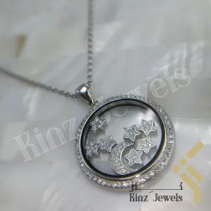 Personalized Glass Sterling Silver Floating Stars & Moon Crescent