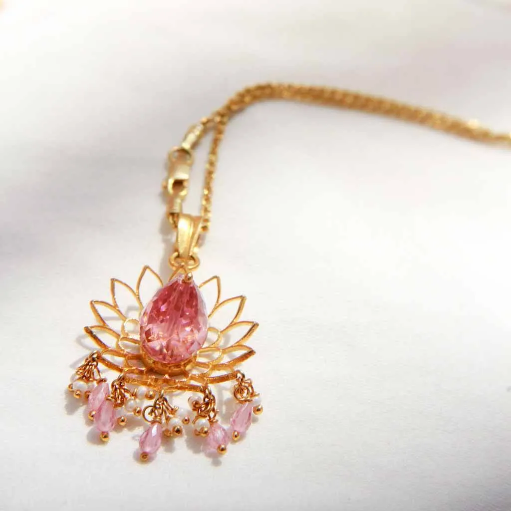 Pink Zircon Gold Plated Silver Pendant