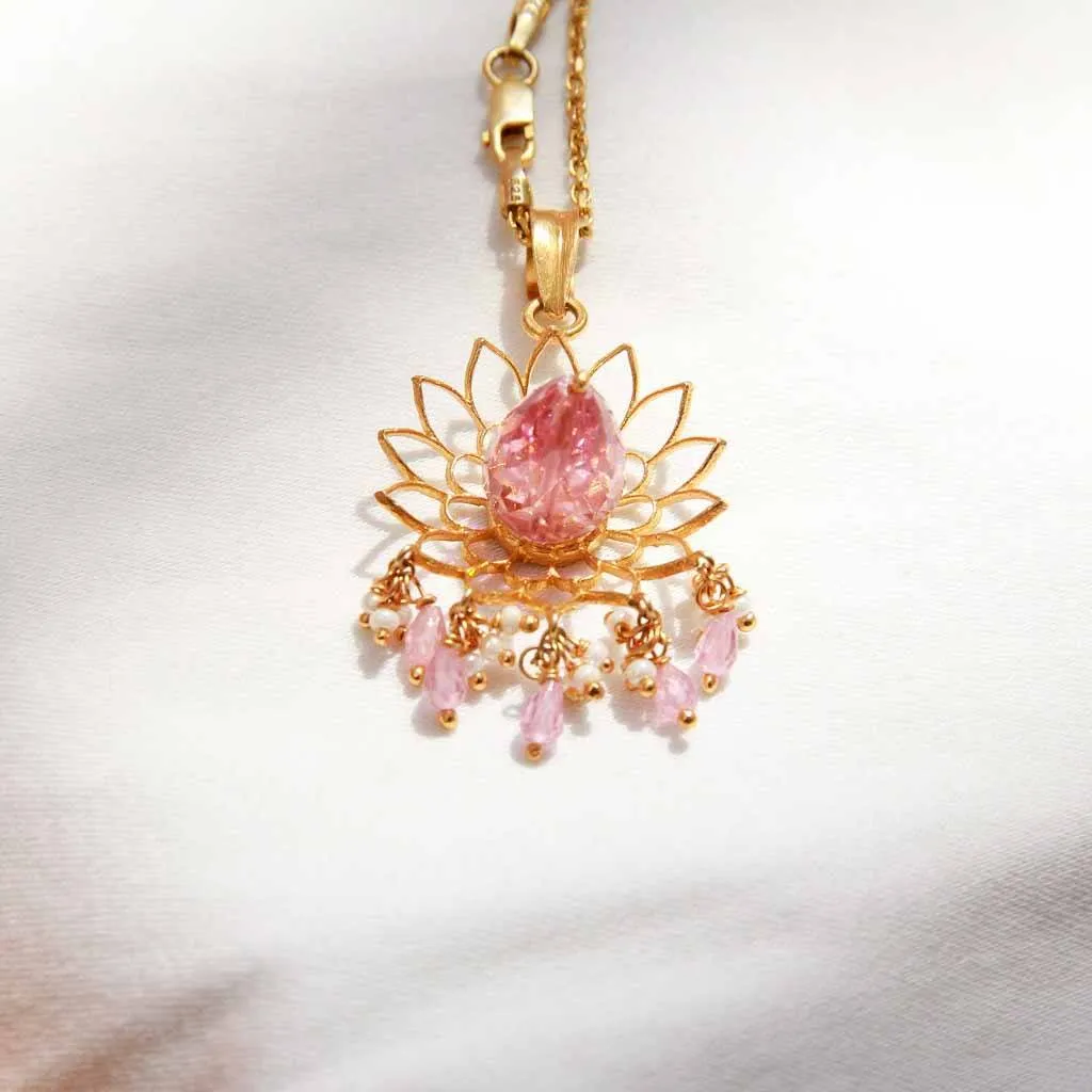 Pink Zircon Gold Plated Silver Pendant