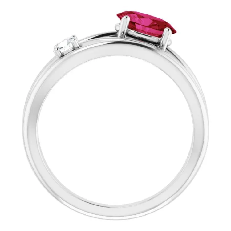 Platinum Lab-Grown Ruby & 1/10 CTW Natural Diamond Ring