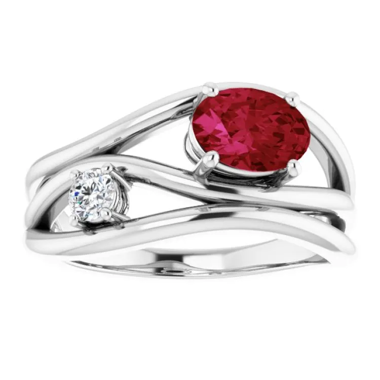 Platinum Lab-Grown Ruby & 1/10 CTW Natural Diamond Ring