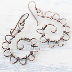 Playful Solid Copper Spiral Earrings, Hypoallergenic