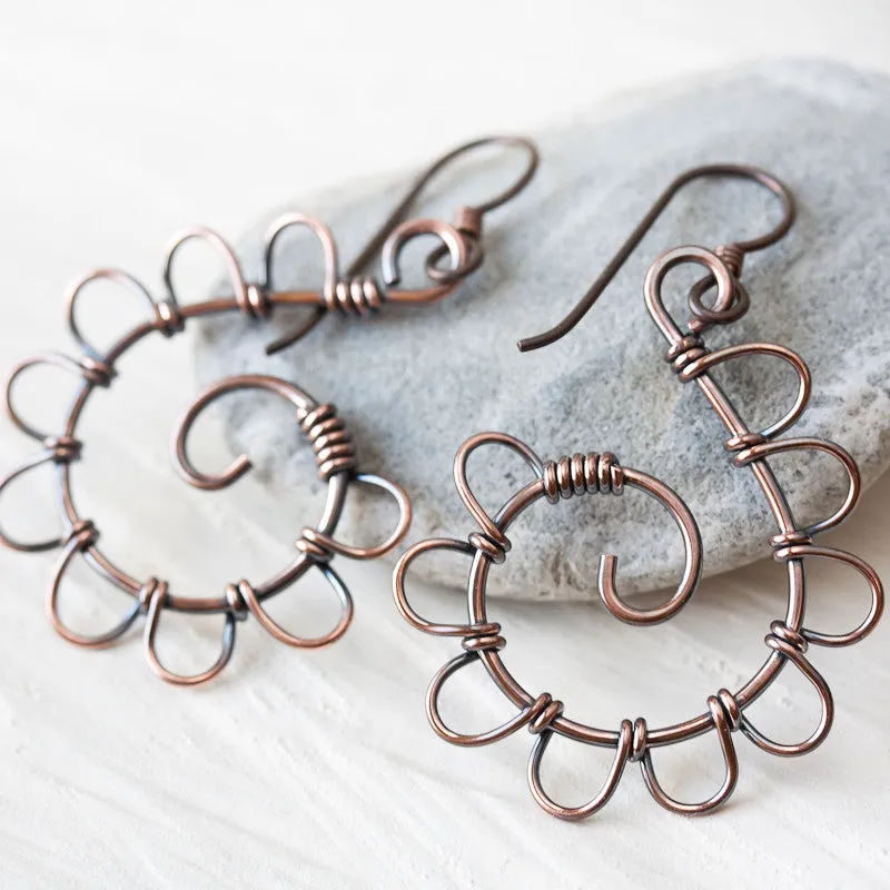 Playful Solid Copper Spiral Earrings, Hypoallergenic