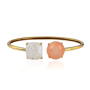 Pre Order Square Round Moonstone Gemstone Open Cuff Bracelet In Gold For Her