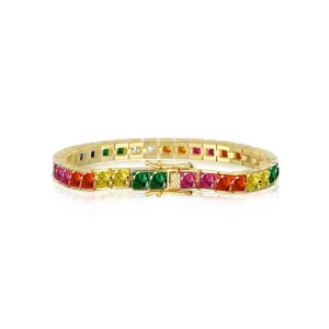 Princess Cut Bezel Rainbow Tennis Bracelet