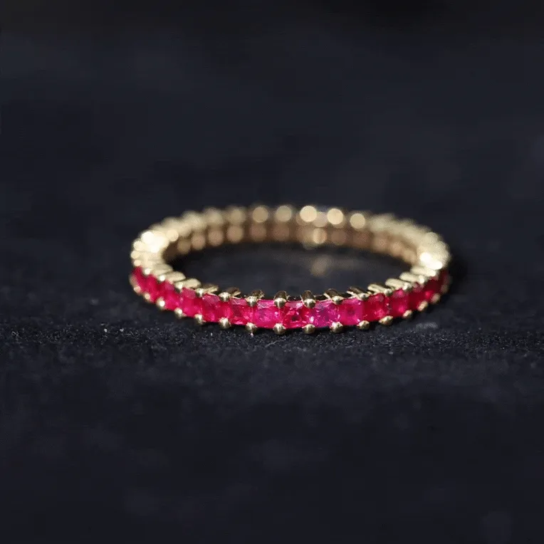 Princess Cut Ruby Eternity Ring in Shared Prong Setting