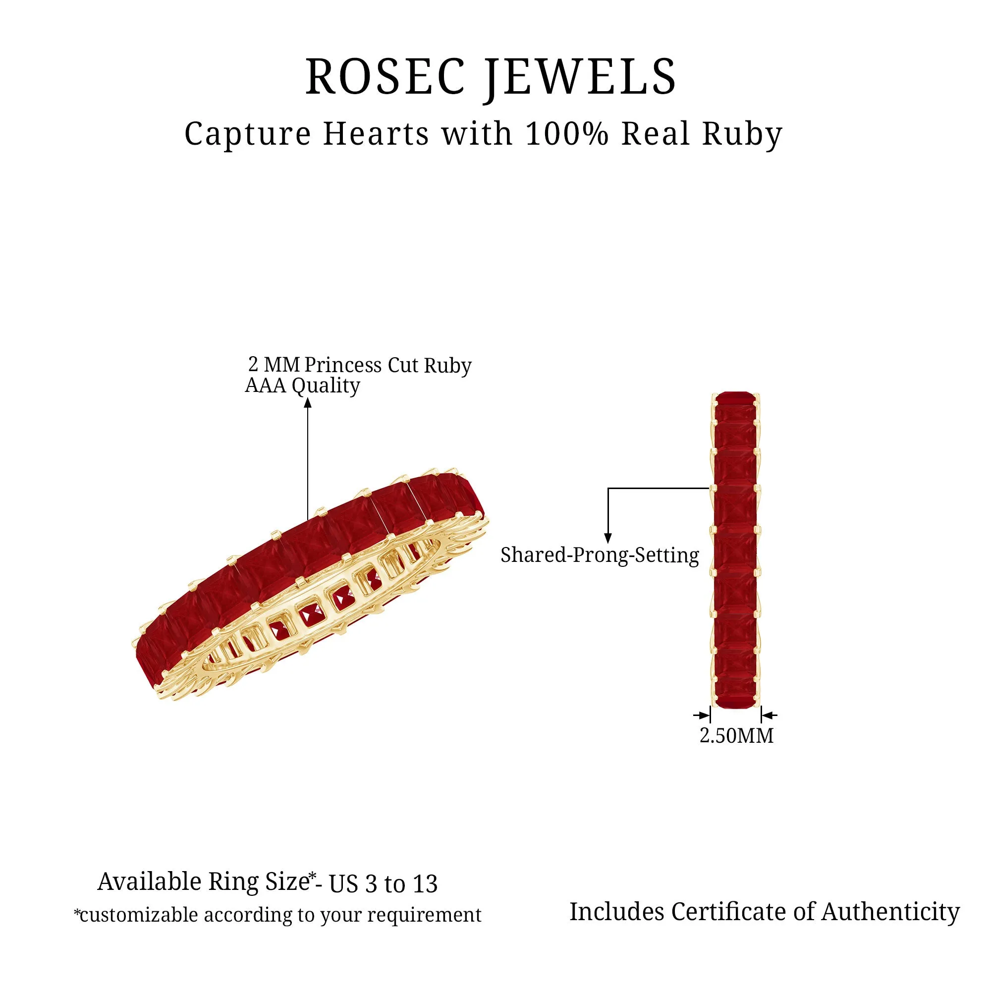 Princess Cut Ruby Eternity Ring in Shared Prong Setting