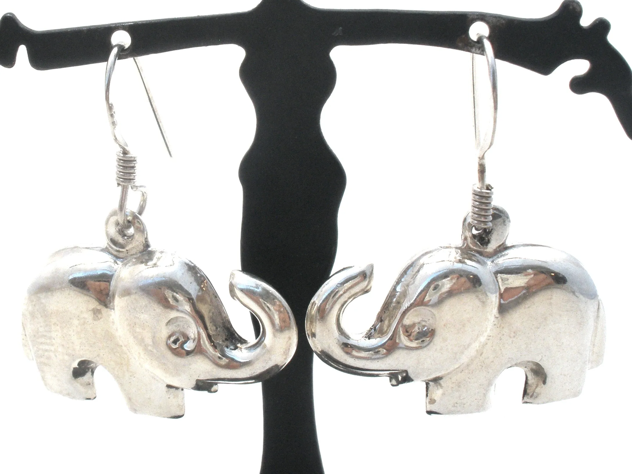 Puffed Elephant 925 Earrings Dangle Vintage