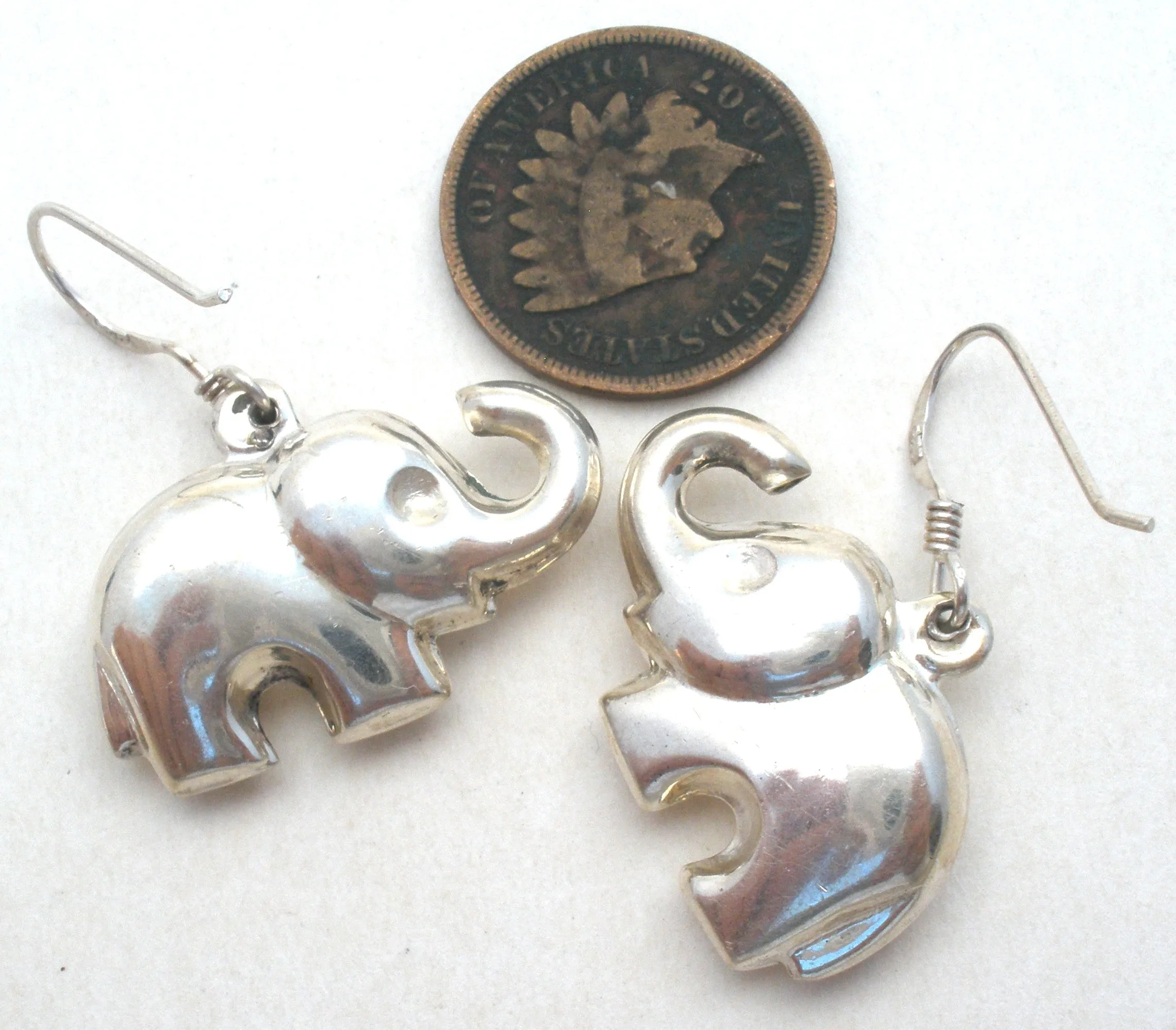 Puffed Elephant 925 Earrings Dangle Vintage