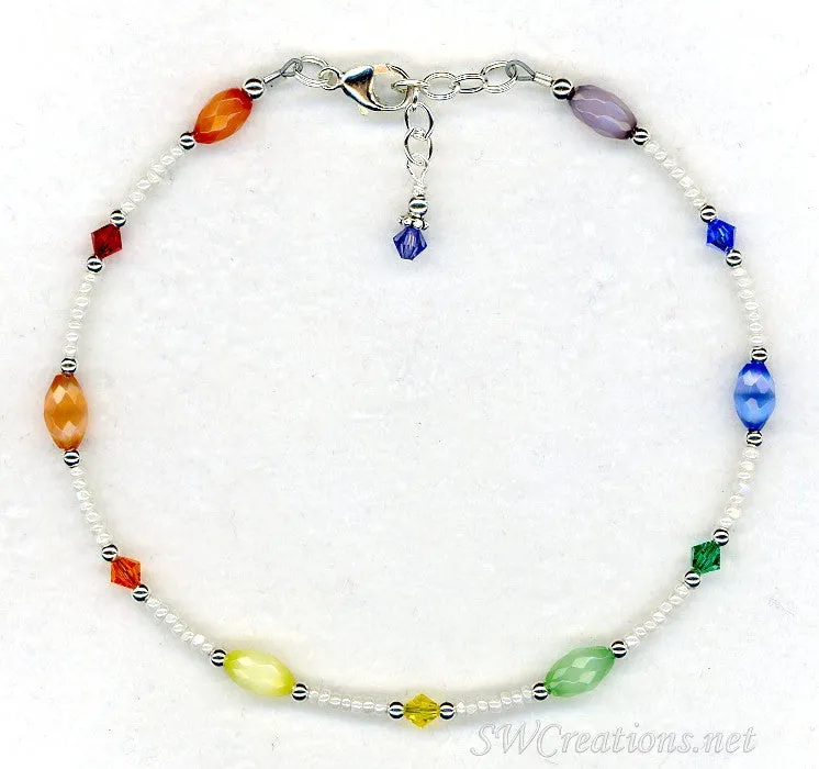 Rainbow Cats Eye Crystal Beaded Anklet