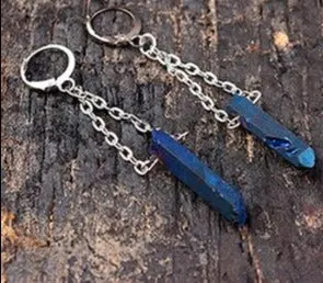 Raw Rainbow Quartz Crystal Drop Earrings hanging natural stone long earrings for Women