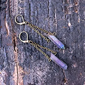 Raw Rainbow Quartz Crystal Drop Earrings hanging natural stone long earrings for Women