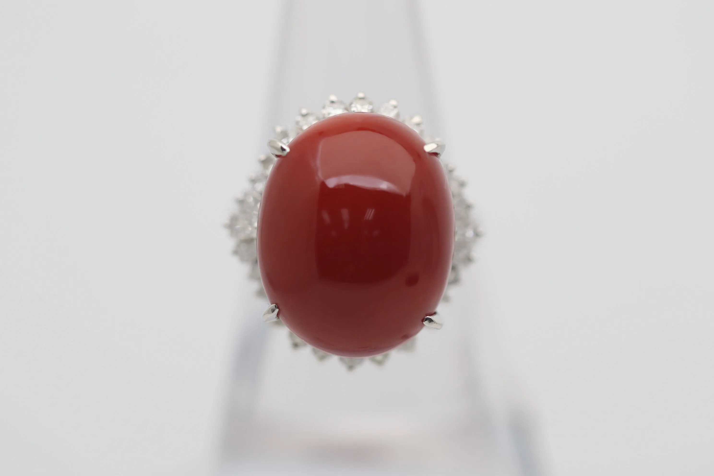 Red Coral Diamond Platinum Cocktail Ring