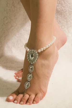 Rhinestone Water Drop Pearl Anklet