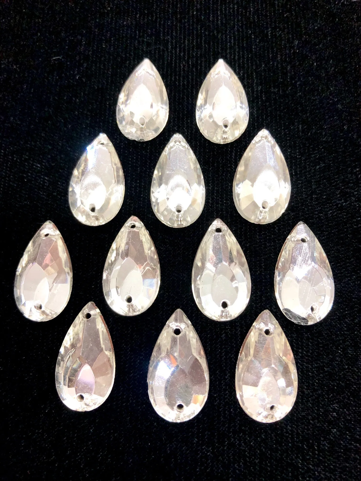 Rhinestones - 20x11mm Czech Crystal Pear-Shape Sew-On 12-Pack