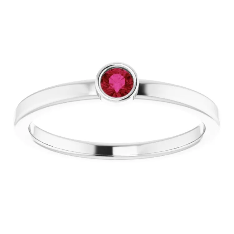 Rhodium-Plated Sterling Silver 3 mm Natural Ruby Ring