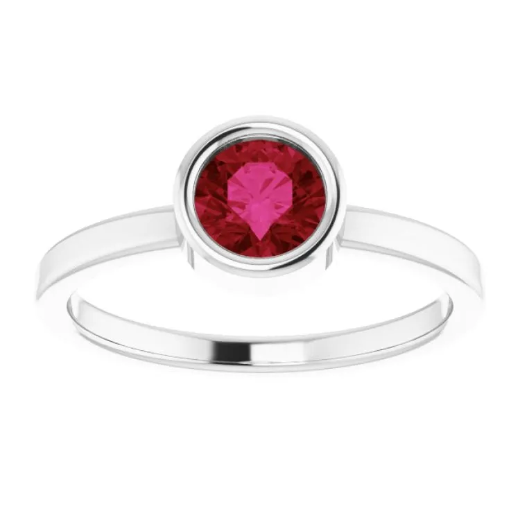 Rhodium-Plated Sterling Silver 5.5 mm Lab-Grown Ruby Ring