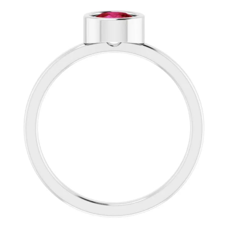 Rhodium-Plated Sterling Silver 5.5 mm Lab-Grown Ruby Ring