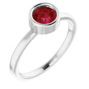 Rhodium-Plated Sterling Silver 5.5 mm Lab-Grown Ruby Ring