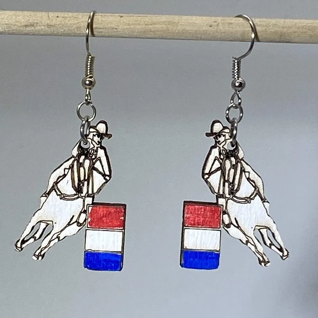 Rodeo Barrel Racing Wooden Dangle Earrings by Cate's Concepts, LLC