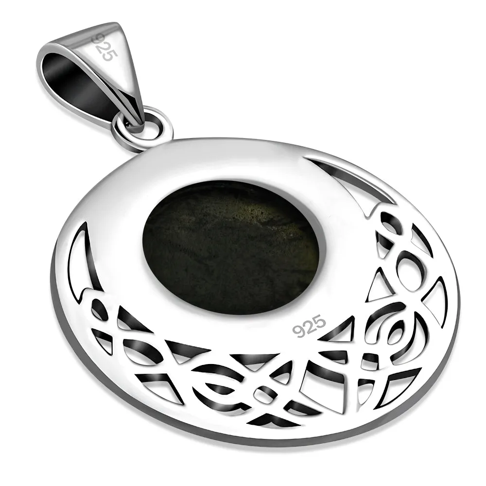 Round Celtic Knot Black Onyx Silver Pendant