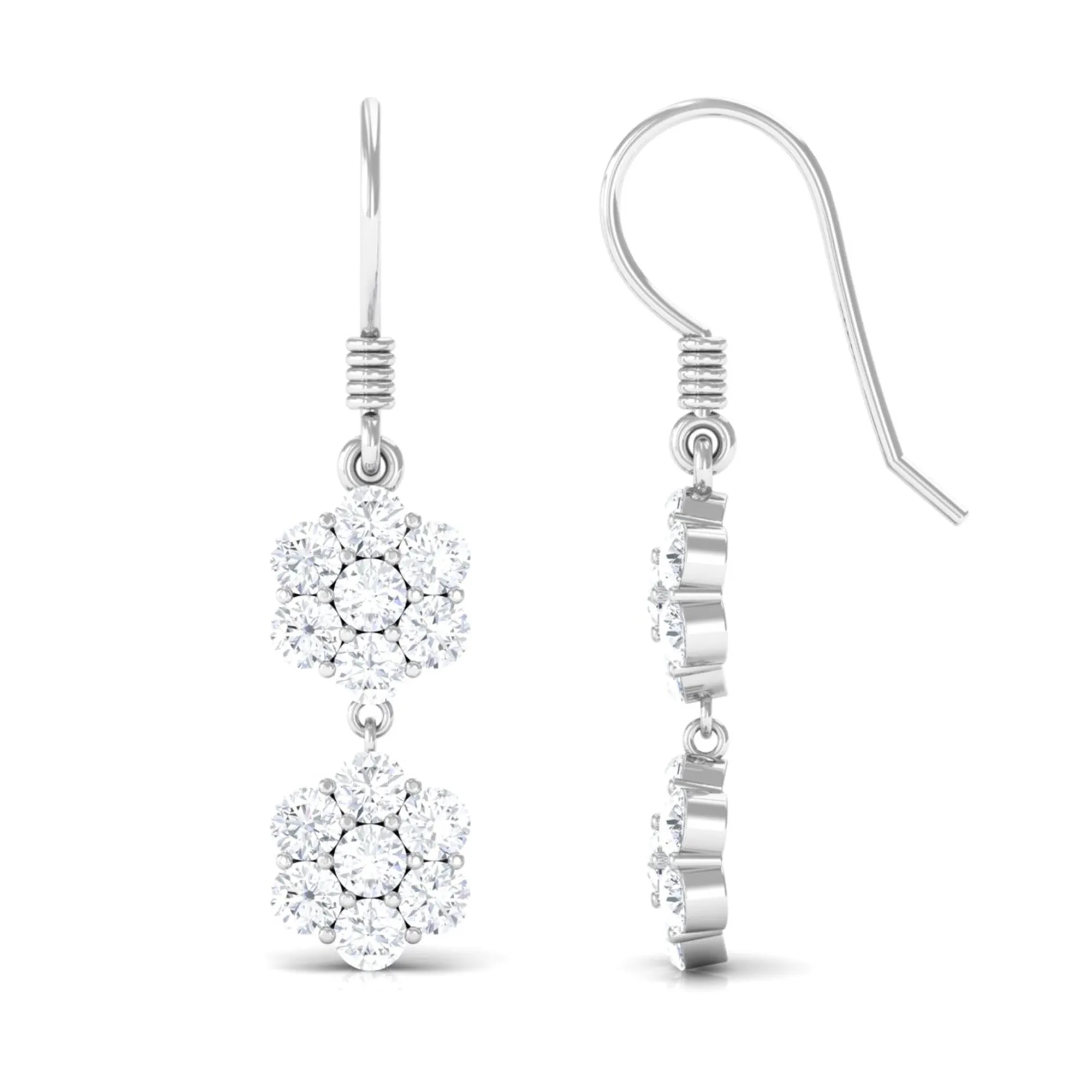 Round Cut Moissanite Twin Flower Dangle Earrings