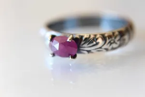 Ruby Ring, Natural Raw Ruby Ring, Floral Ruby Ring, Boho Ring, Stacking Ring, Floral Band, Faceted Ruby, Ruby Stone, Boho Ring, Natural,Gift