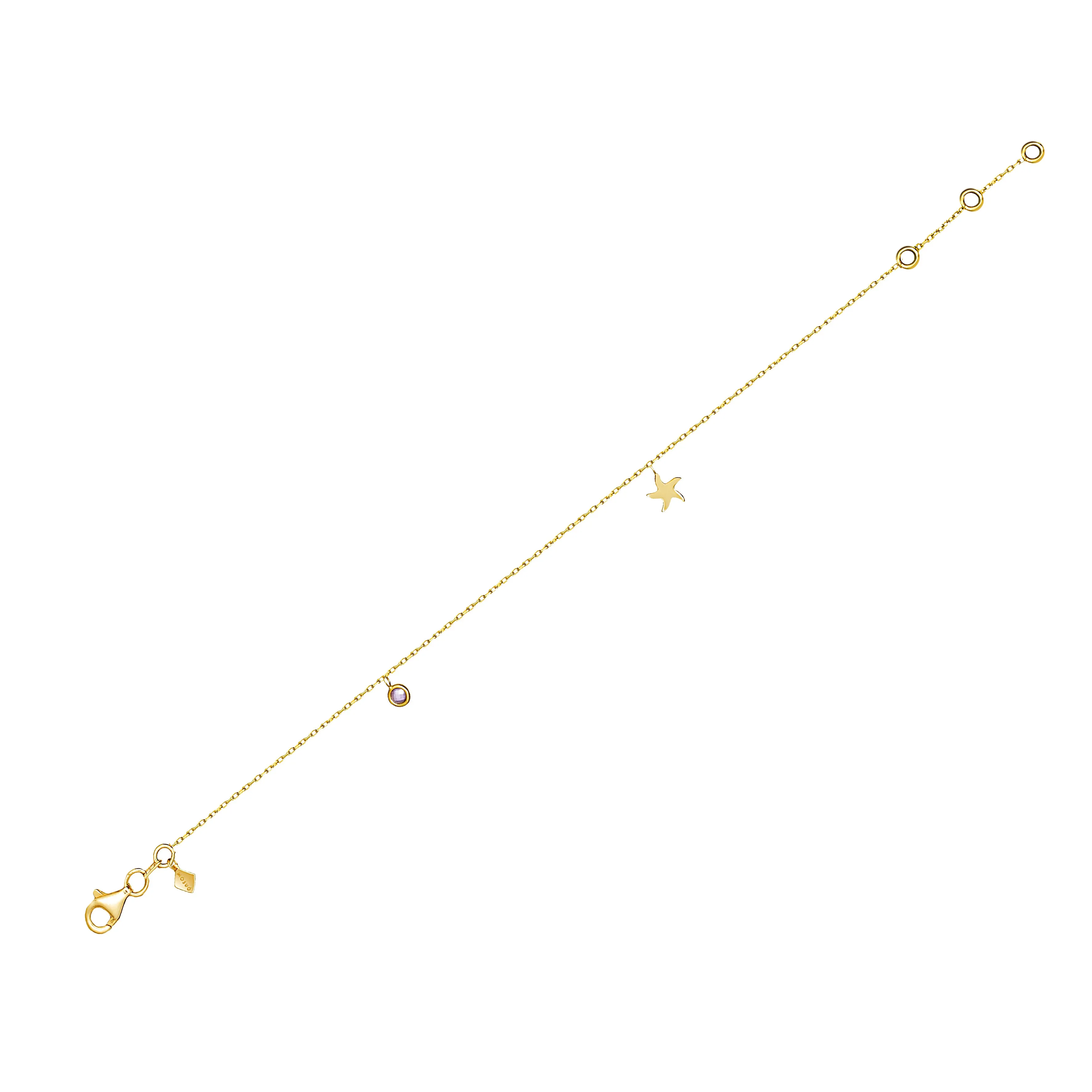 Seastar Anklet - 14 karat gold anklet, zirconia purple