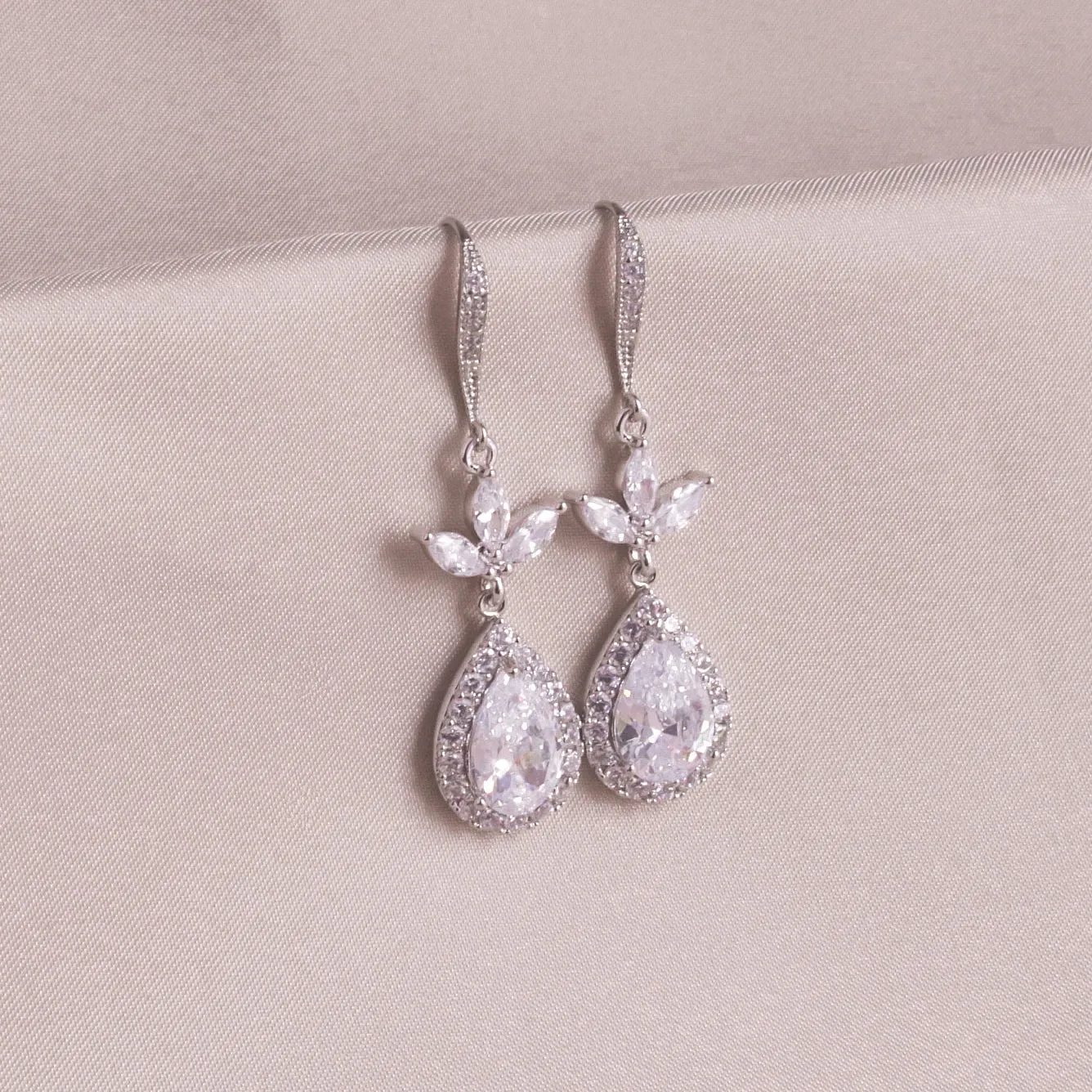 Silver Dangle Teardrop Crystal Earrings