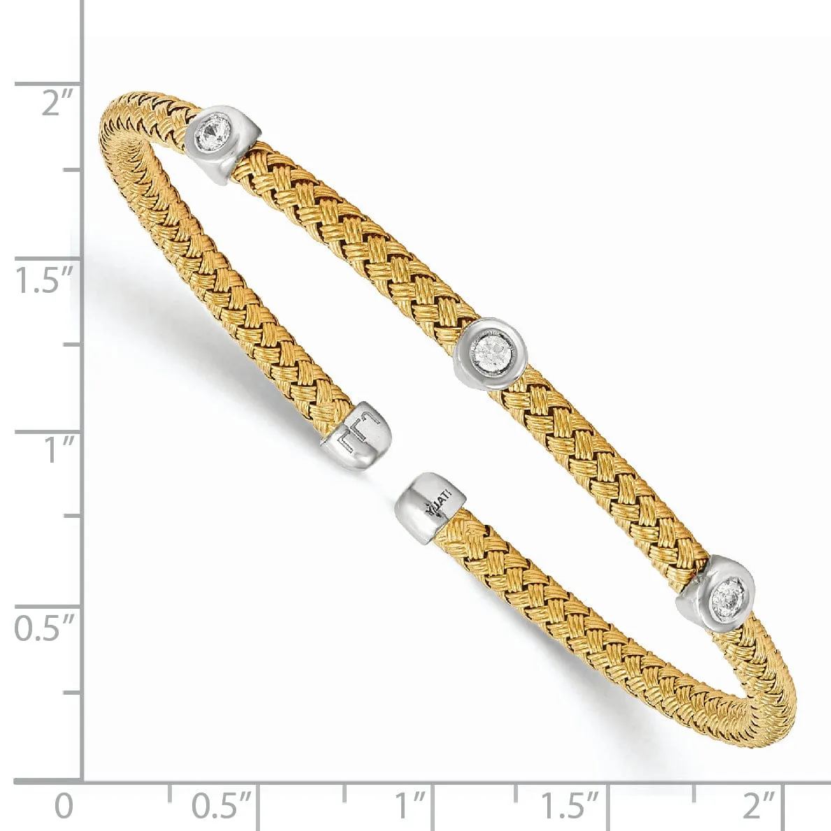 Silver Yellow Rhodium C.Z Woven Flexible Cuff