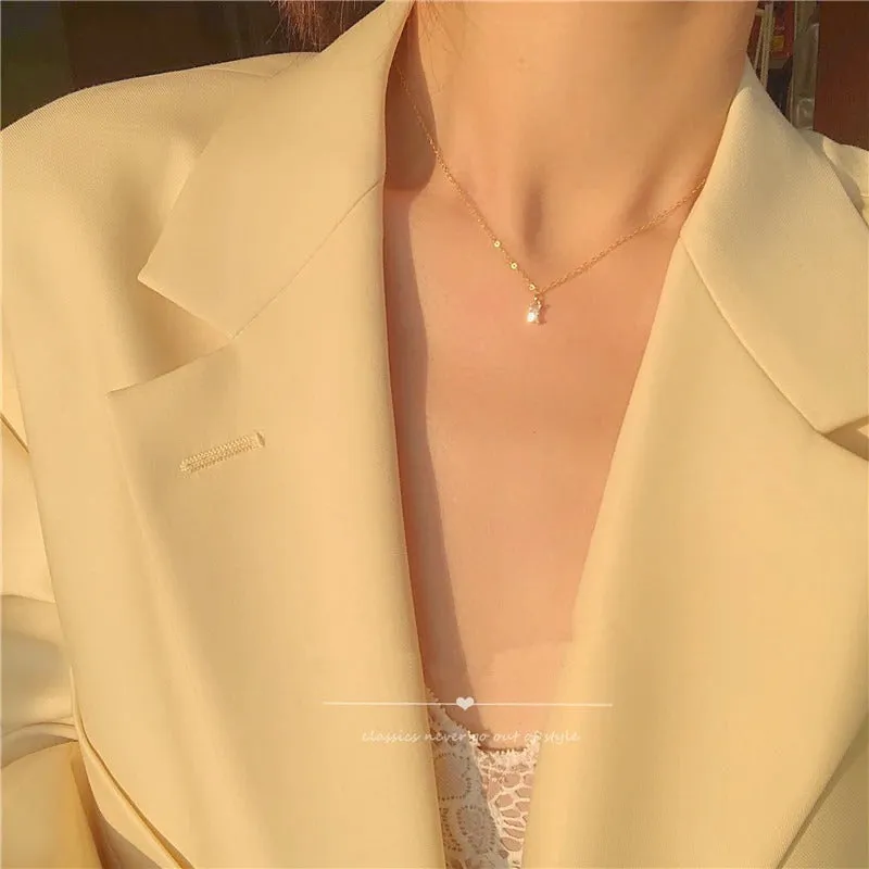 Simple and Chic Zircon Pendant with Clavicle Chain Necklaces