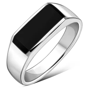 Simple Black Onyx Solid Sterling Silver Ring