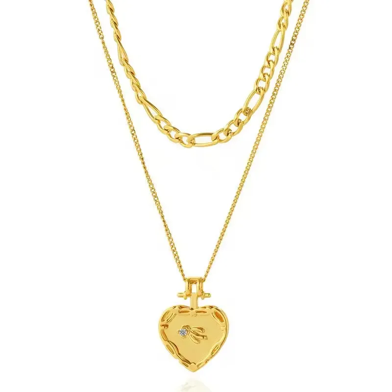 SISSLIA New Fashion Jewelry Stainless Steel Heart Shaped Zircon Charm Chain Choker Necklaces Pendants For Women