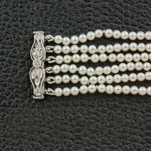 Six Strand Pearl & Diamond Choker Necklace