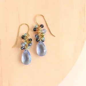 Sky Blue Quartz Gold Drop Earrings