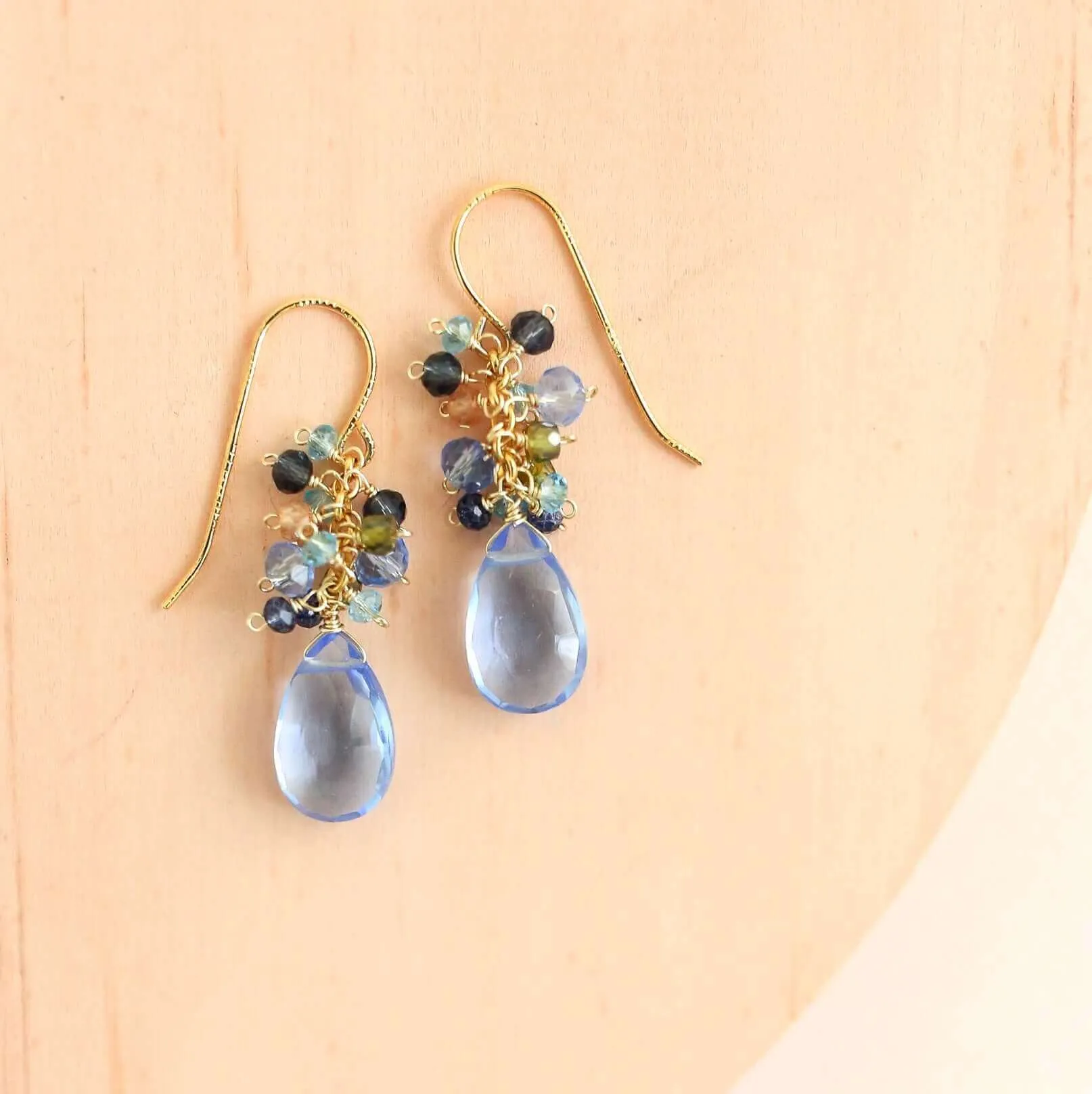 Sky Blue Quartz Gold Drop Earrings