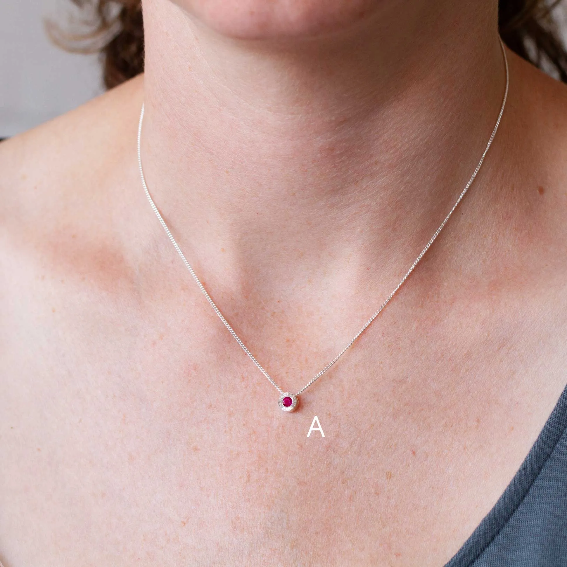 Small Aurora Birthstone Necklace - July - Ruby