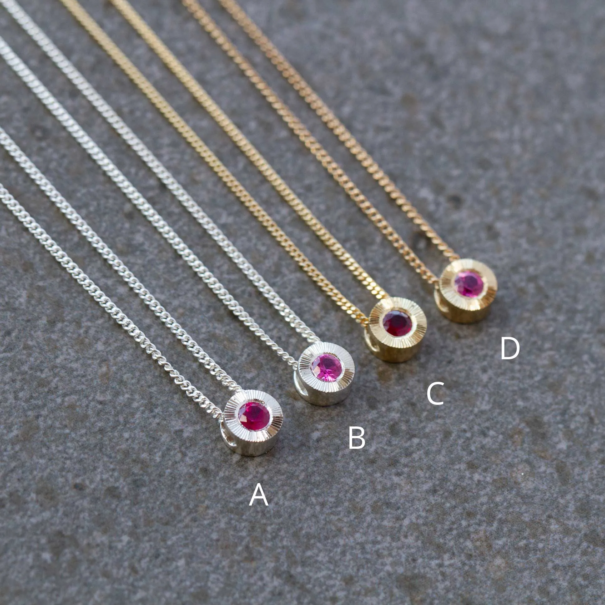 Small Aurora Birthstone Necklace - July - Ruby