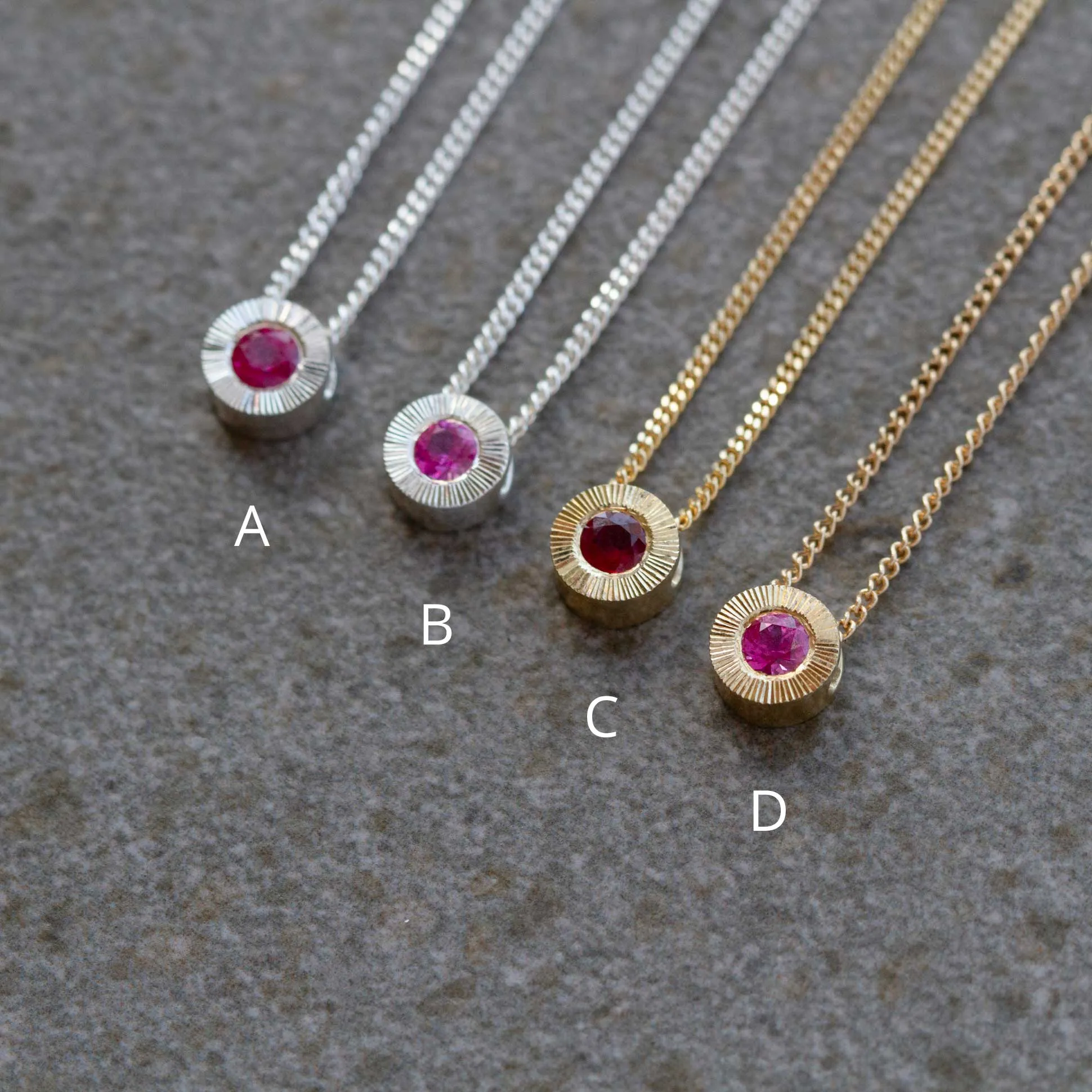 Small Aurora Birthstone Necklace - July - Ruby