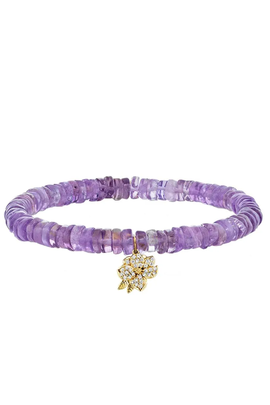 Small Magnolia Charm Purple Moonstone Bead Bracelet