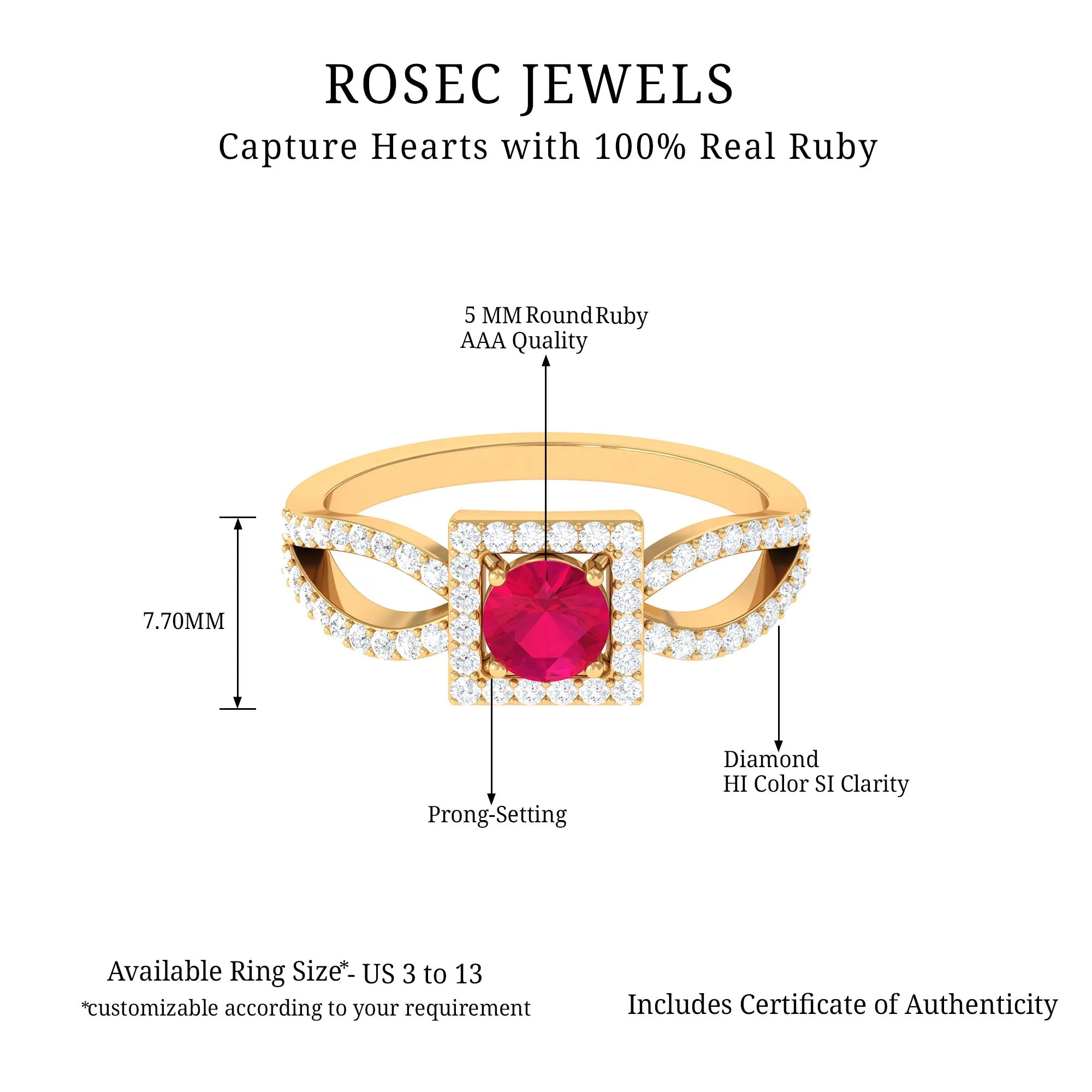 Split Shank Ruby Halo Engagement Ring with Diamond