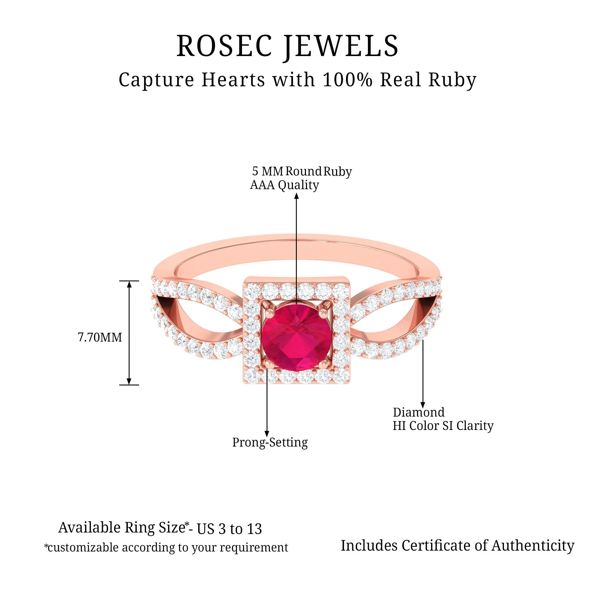 Split Shank Ruby Halo Engagement Ring with Diamond