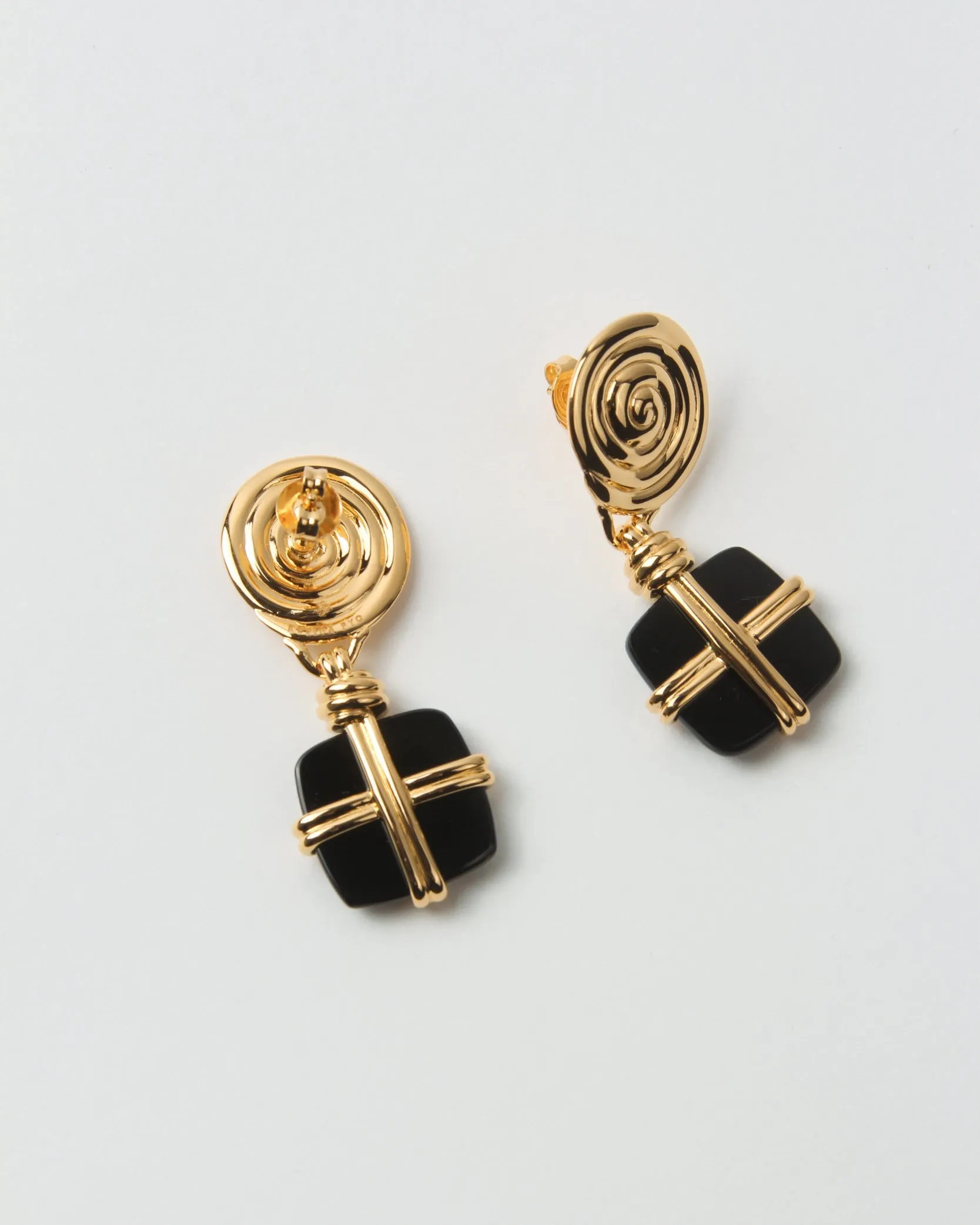 Squiggle Earrings Gold Plated with Black Onyx