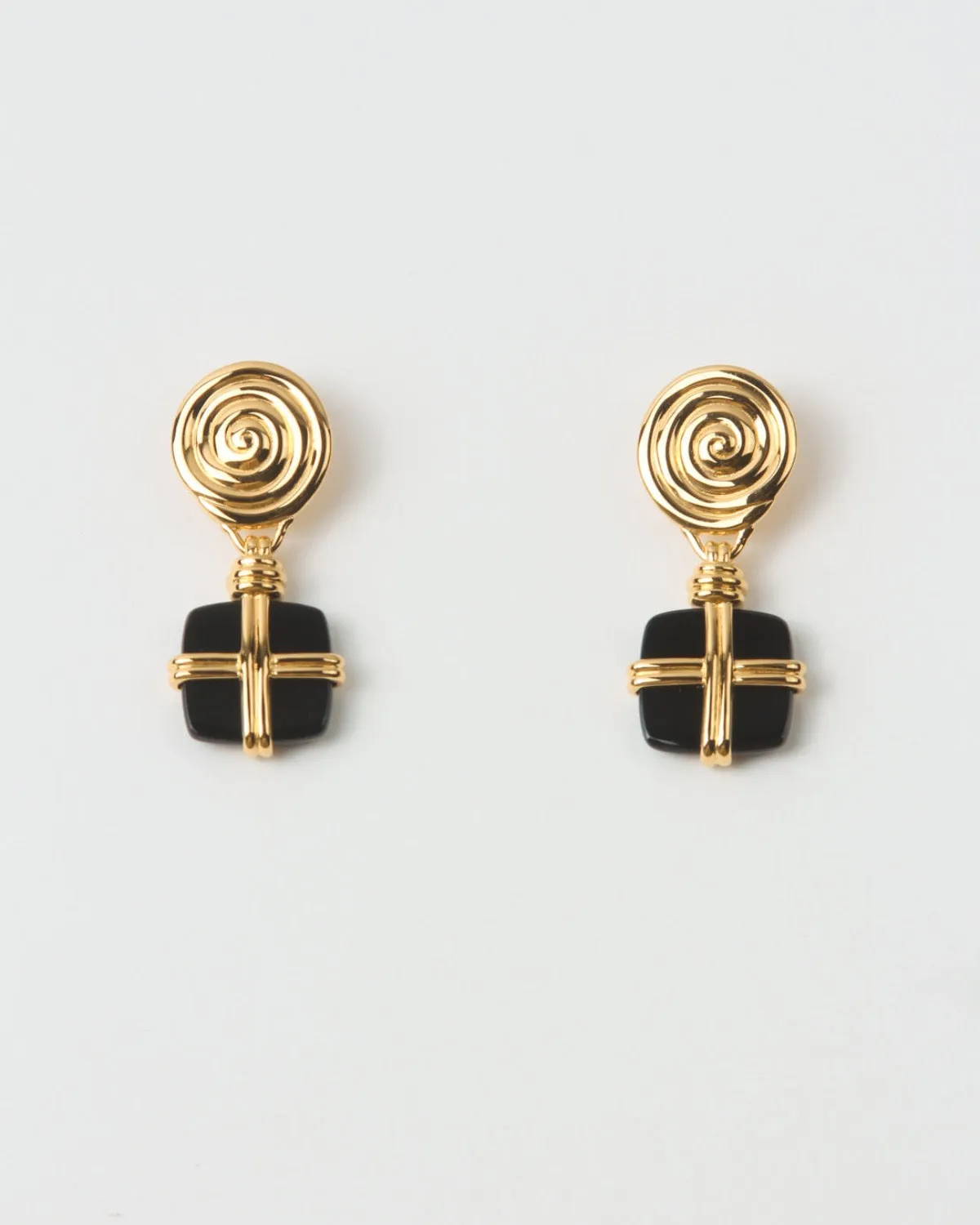 Squiggle Earrings Gold Plated with Black Onyx