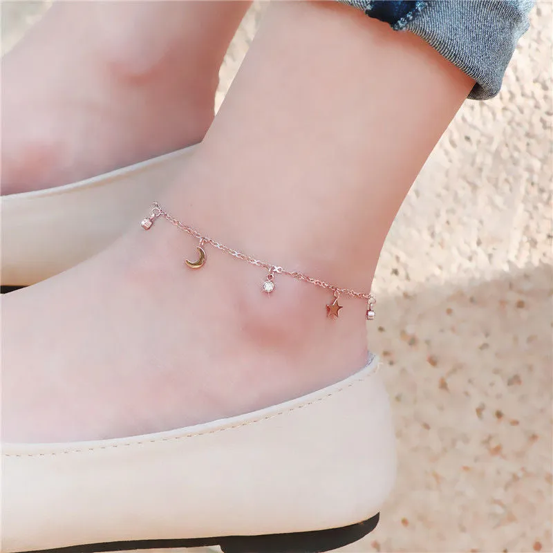 Star And Moon Transport Titanium Steel Anklet