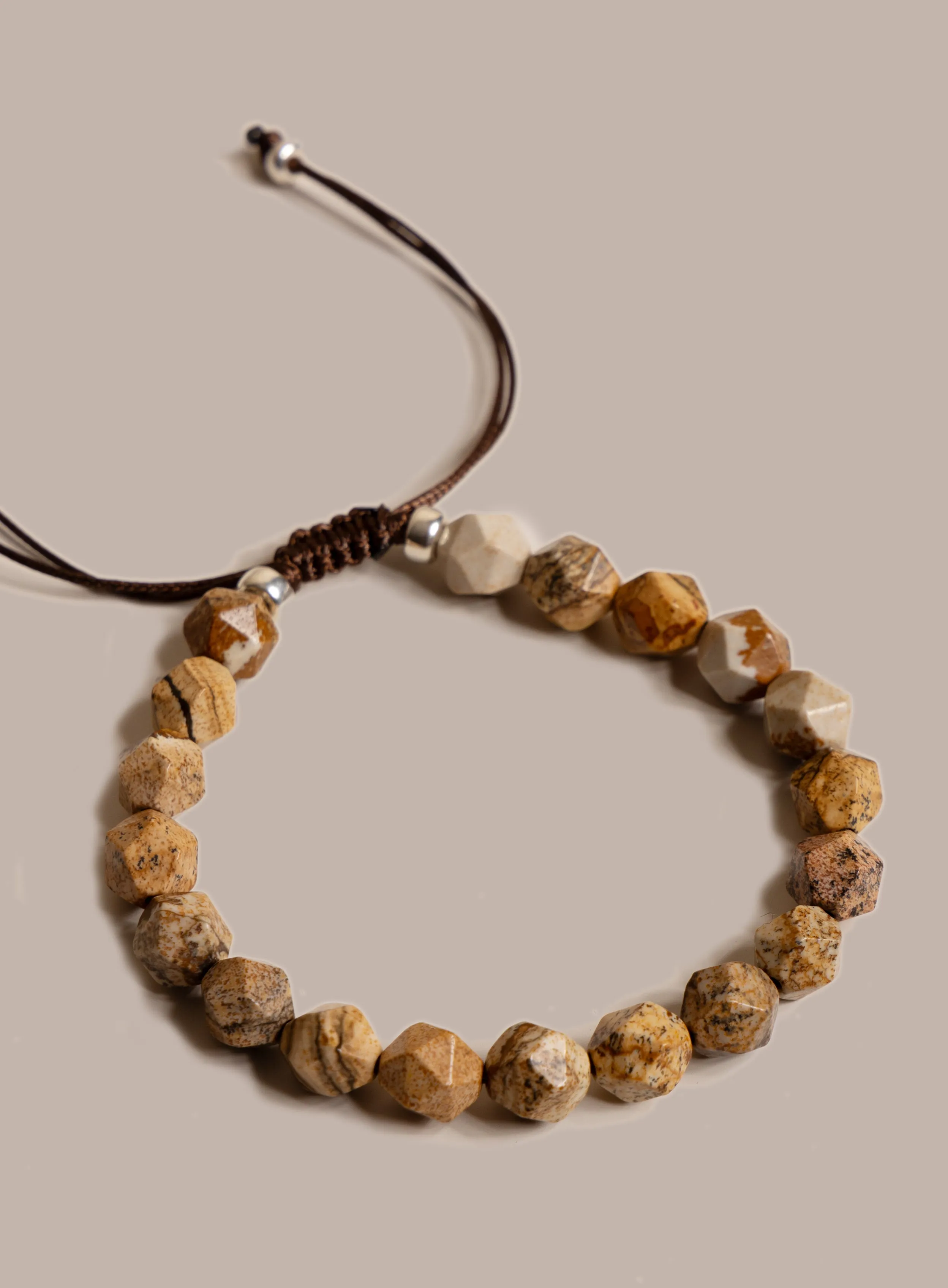 Sterling Silver and Picture Jasper Bead Bracelet for Men